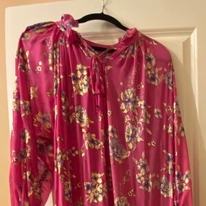 Free people maxi length Flowy metallic gold floral  design  on pink